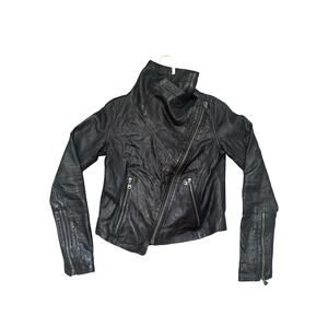 DOMA Black Leather Moto Jacket Asymmetrical Zip Size Medium
